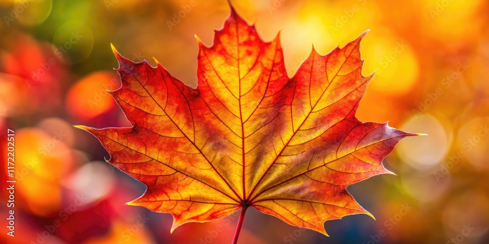 Fall foliage explodes in color: a close-up reveals the intricate beauty of a single maple leaf. Fall foliage explodes in color: a close-up reveals the intricate beauty of a single maple leaf.