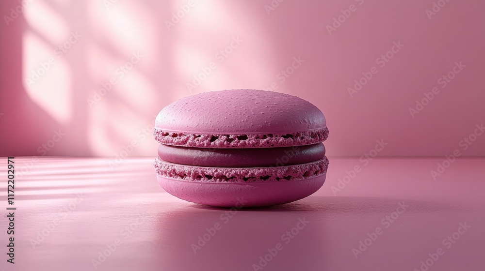 Pink Macaron on a Soft Pink Surface with Unique Texture and Shadow Play, Perfect for Dessert Lovers and Culinary Art Enthusiasts Seeking Sweet Inspiration Pink Macaron on a Soft Pink Surface with Unique Texture and Shadow Play, Perfect for Dessert Lovers and Culinary Art Enthusiasts Seeking Sweet Inspiration