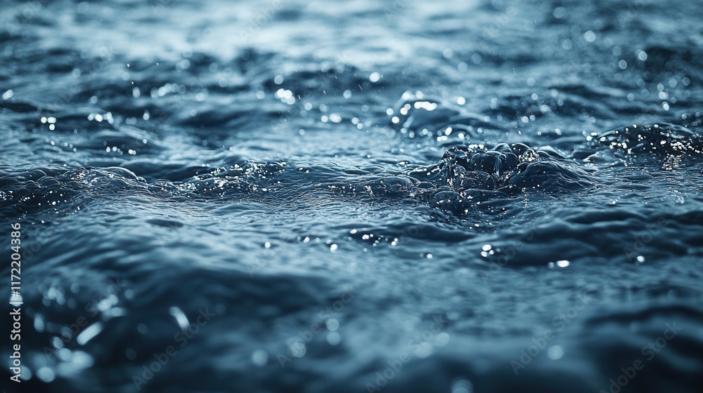 Close-Up View of Crystal Clear Water Surface with Gentle Ripples and Glimmering Sunlight Reflections Creating a Soothing and Serene Aquatic Atmosphere Close-Up View of Crystal Clear Water Surface with Gentle Ripples and Glimmering Sunlight Reflections Creating a Soothing and Serene Aquatic Atmosphere