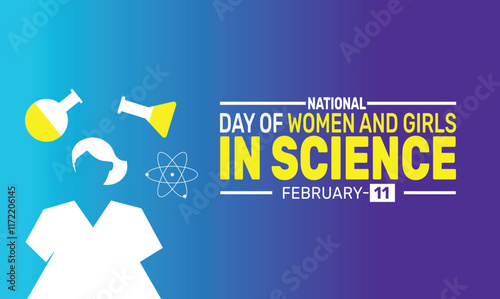International Day of Women and Girls in Science background template. Perfect for banners, cards, posters, social media .
 Vector design with text inscription and classic color for a professional look