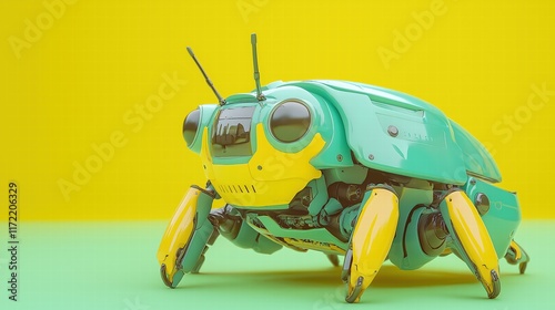 Colorful Robotic Beetle on Yellow Background photo