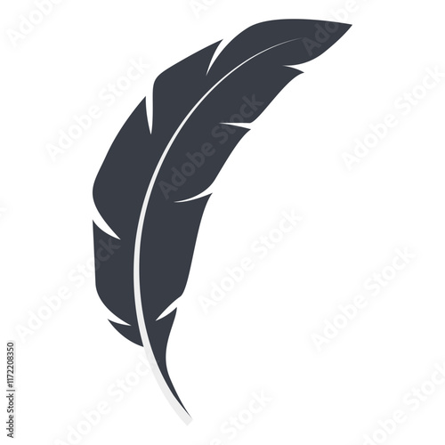 Bird Feather Black Silhouette Isolated on White Background. Vector Illustration