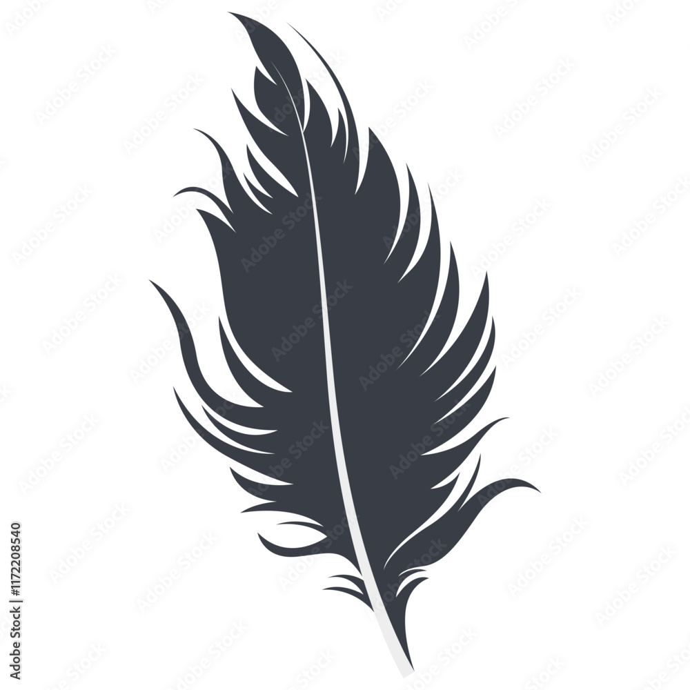 Obraz premium Bird Feather Black Silhouette Isolated on White Background. Vector Illustration
