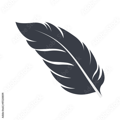 Bird Feather Black Silhouette Isolated on White Background. Vector Illustration