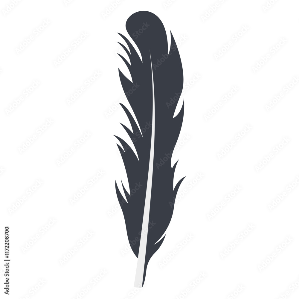 Fototapeta premium Bird Feather Black Silhouette Isolated on White Background. Vector Illustration