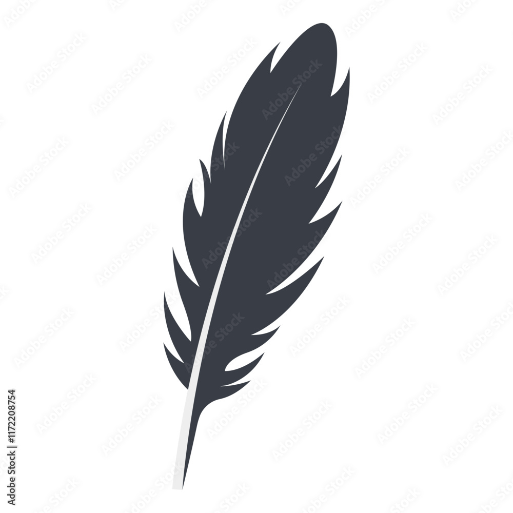 Obraz premium Bird Feather Black Silhouette Isolated on White Background. Vector Illustration