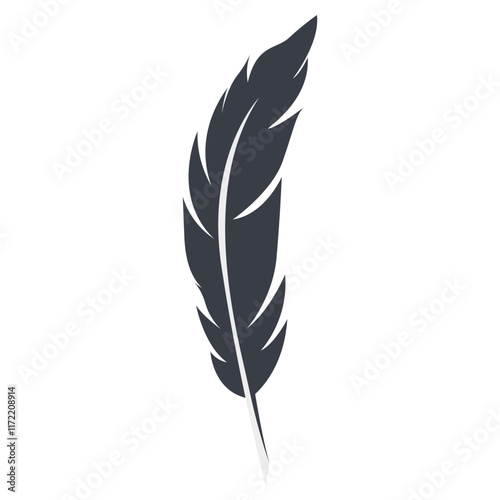 Bird Feather Black Silhouette Isolated on White Background. Vector Illustration