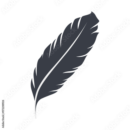 Bird Feather Black Silhouette Isolated on White Background. Vector Illustration