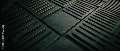 Wallpaper Mural Abstract Dark Green Textured Surface with Linear Grooves Geometric Pattern Background Torontodigital.ca