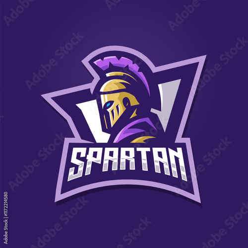 Spartan athletic club vector logo concept isolated on dark background. Modern sport team mascot badge design. Esports team logo template with warrior vector illustration