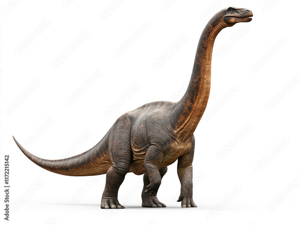 Obraz premium A realistic depiction of a dinosaur with a long neck, illustrating prehistoric life.