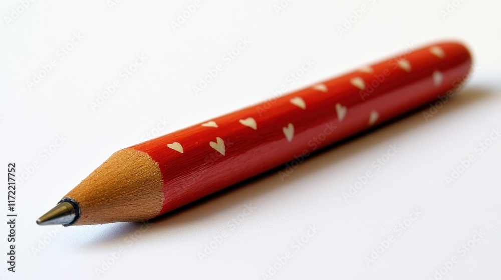 A vibrant red pencil adorned with delicate white hearts, perfect for expressing love and creativity this Valentine's Day. A vibrant red pencil adorned with delicate white hearts, perfect for expressing love and creativity this Valentine's Day.