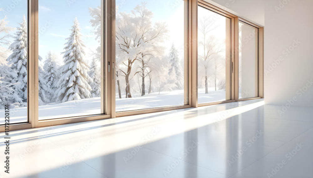 Obraz premium bright room windows snowy landscape