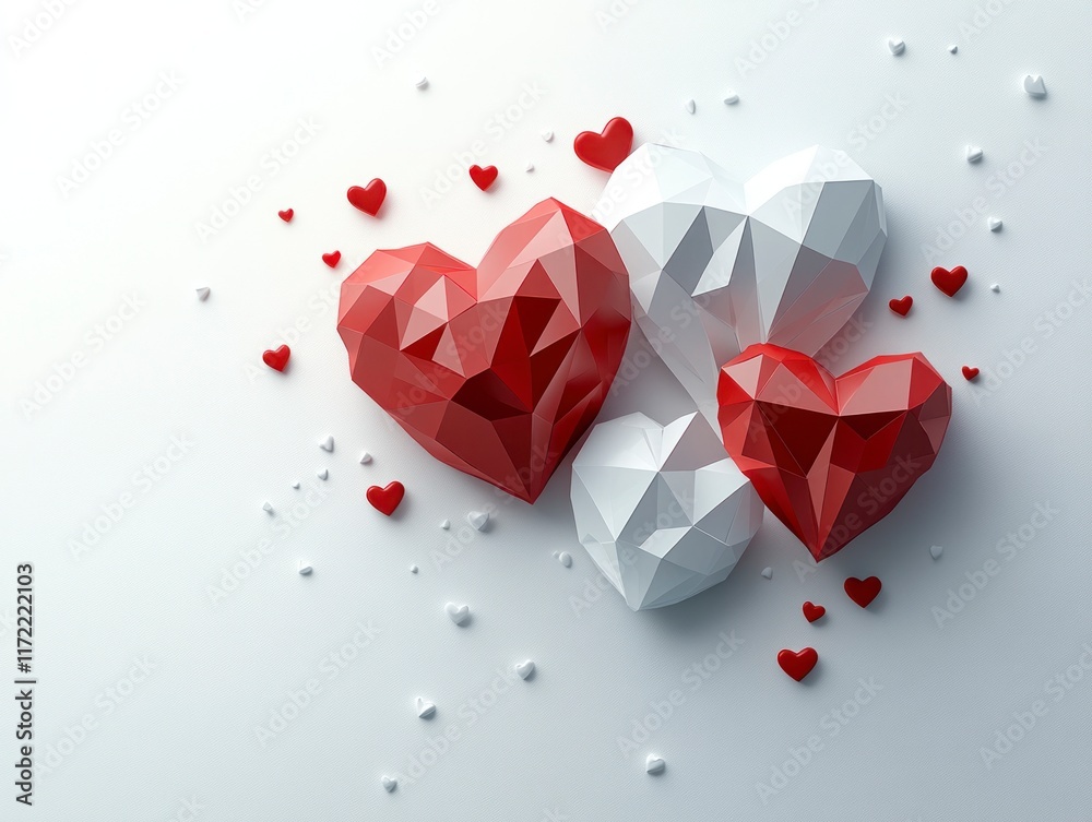 Modern Geometric Heart Patterns in a Corner Design with Red and White Elements for Contemporary Artwork Modern Geometric Heart Patterns in a Corner Design with Red and White Elements for Contemporary Artwork
