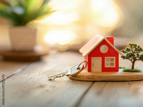 Home loan process understanding mortgage documents with key and house keychain in a cozy environment for your housing journey photo