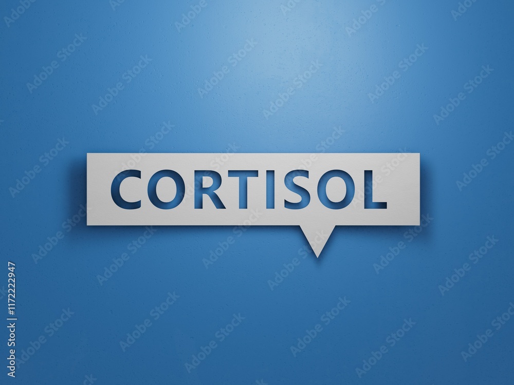 Cortisol word written on wood block. Cortisol text on cement table for your desing, view concept.3D rendering on blue background. Cortisol word written on wood block. Cortisol text on cement table for your desing, view concept.3D rendering on blue background.