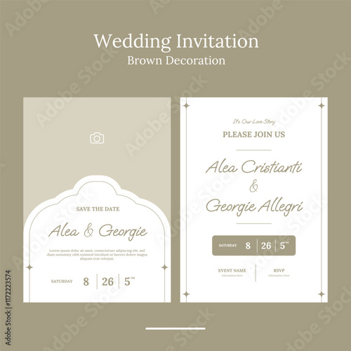 wedding invitation template with minimalist geometric shape in beautifull color