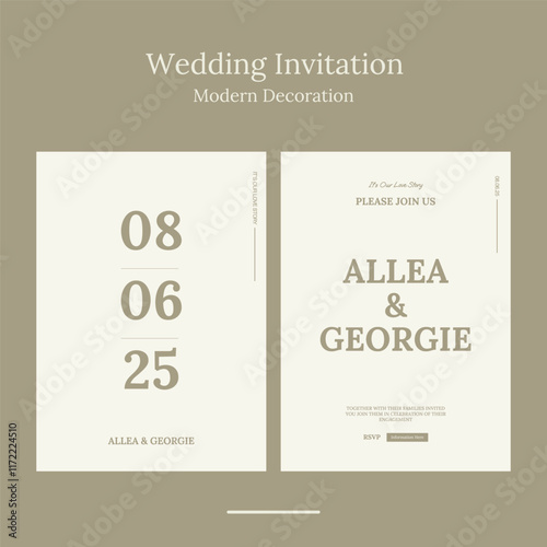 wedding invitation template with minimalist geometric shape in beautifull color