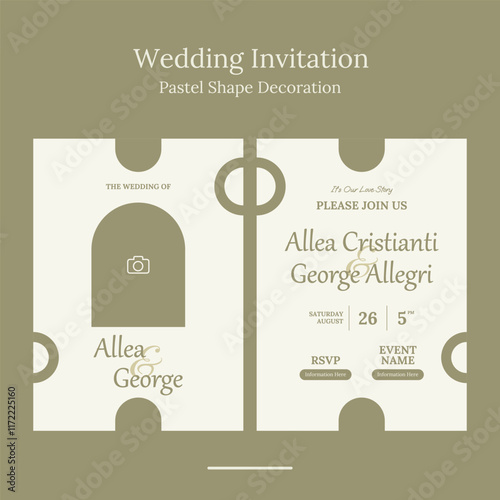 wedding invitation template with minimalist geometric shape in beautifull color