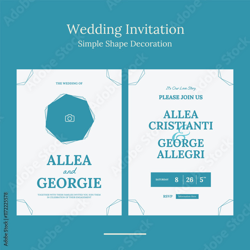 wedding invitation template with minimalist geometric shape in beautifull color