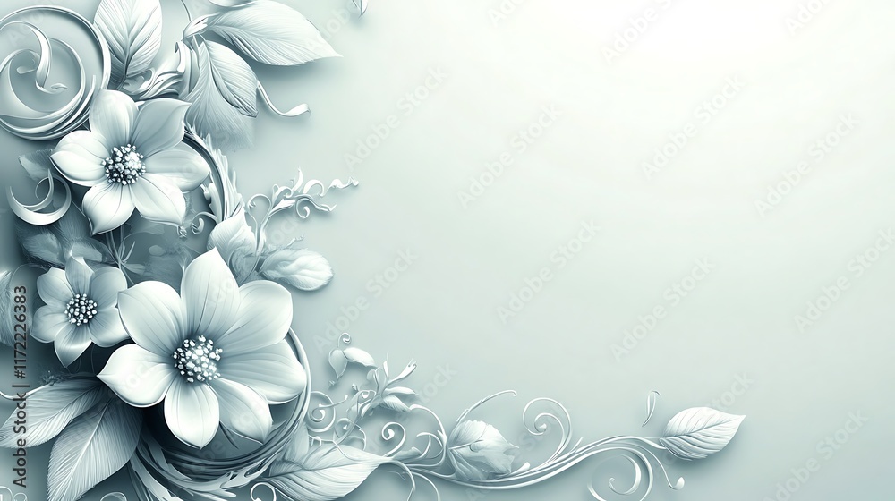 Elegant Silver Floral Design with Swirling Leaves Elegant Silver Floral Design with Swirling Leaves