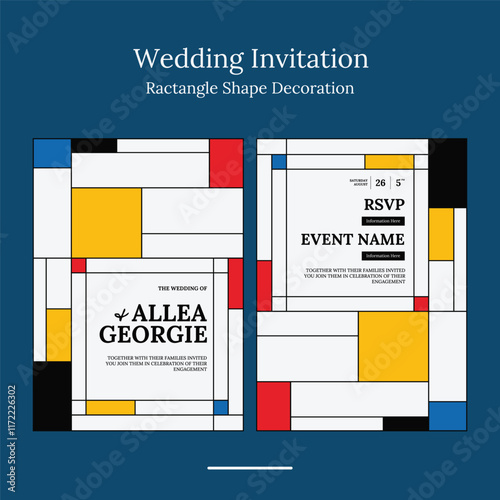 wedding invitation template with minimalist geometric shape in beautifull color