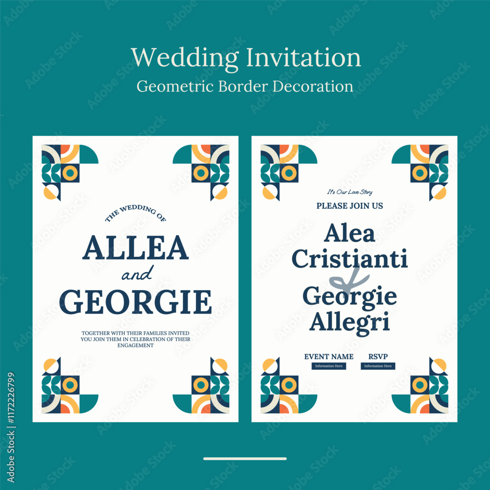 Fototapeta premium wedding invitation template with minimalist geometric shape in beautifull color