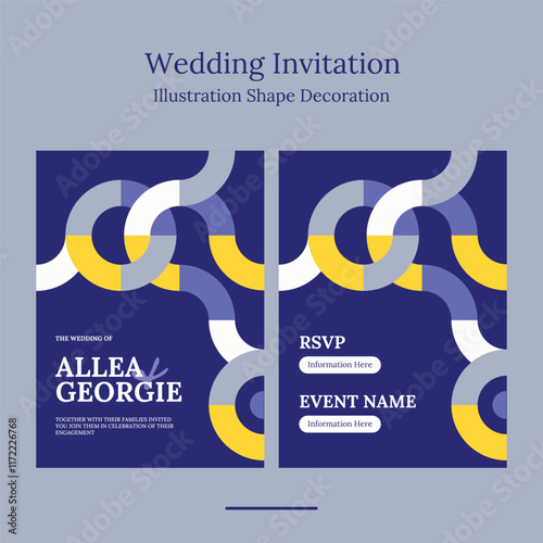 wedding invitation template with minimalist geometric shape in beautifull color