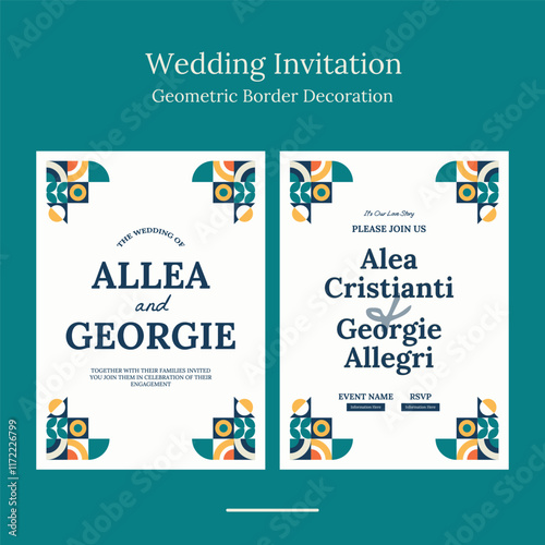 wedding invitation template with minimalist geometric shape in beautifull color