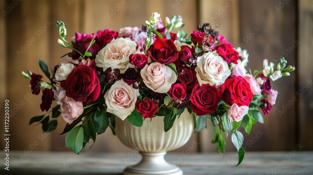Obraz premium A charming vase brimming with vibrant flowers, exuding romance and warmth, rests gracefully on a table, embodying the spirit of love this Valentine's Day.