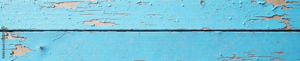 wooden plank with flaking white paint in a muted blue tone, worn wood, blue peeling wooden background texture of peeling paint on wood, rustic decor