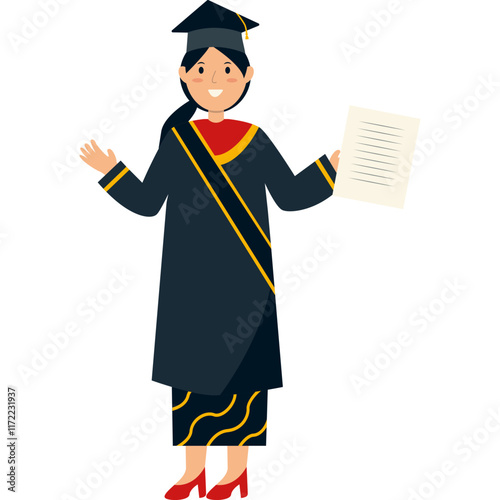 Person Graduation From University Character. Person Get Diploma Certificate. Vector Cartoon Illustration