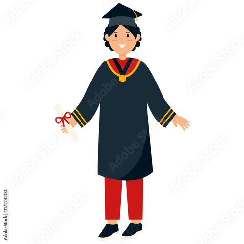 Person Graduation From University Character. Person Get Diploma Certificate. Vector Cartoon Illustration