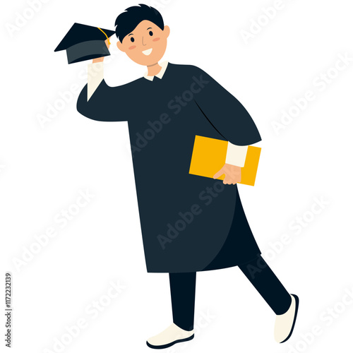 Person Graduation From University Character. Person Get Diploma Certificate. Vector Cartoon Illustration