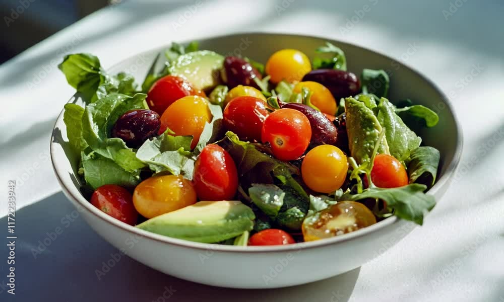 Fresh and Healthy Mediterranean-inspired salad with Organic vibrant vegetables, Modern and Clean Fresh and Healthy Mediterranean-inspired salad with Organic vibrant vegetables, Modern and Clean