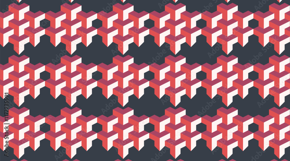 Fototapeta premium isometric cubes shades red and pink against dark background. 