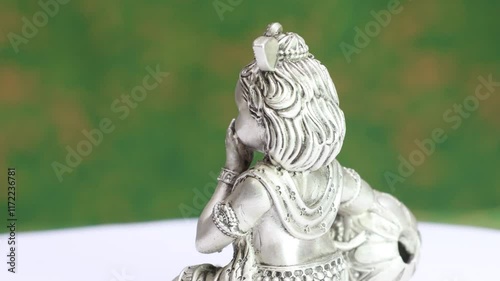 Laddoo Gopal Krishna Solid Idol. Thakur Ji Kanha ji or Krishna ji. 925 Silver Indian Deity Idol High Detail Finish for Pooja and Home Decor. Hindu Religions. God Idol. Little Baby Krishna. photo