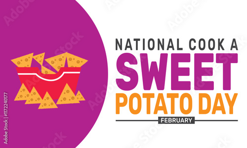 February is  NATIONAL COOK A SWEET POTATO DAY background template. Perfect for banners, cards, posters, and social media .Vector design with text inscription and classic color for a professional look