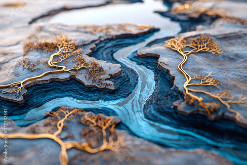 A globe with blue river like veins highlights the interconnectedness of Earth water resources photo