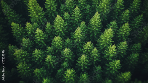 Aerial View of Lush Evergreen Forest 