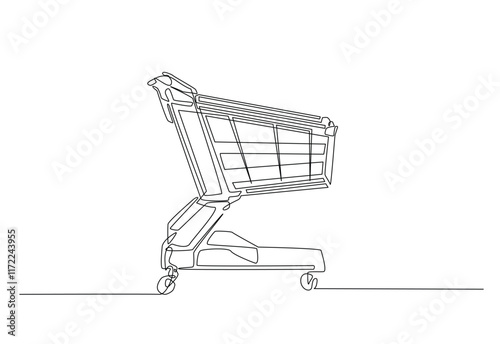 Trolley shopping cart in continuous one line drawing. Single line art illustration of shopping cart . Editable vector.