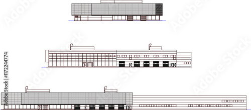 Vector sketch of silhouette of modern minimalist office building design with glass frame.eps