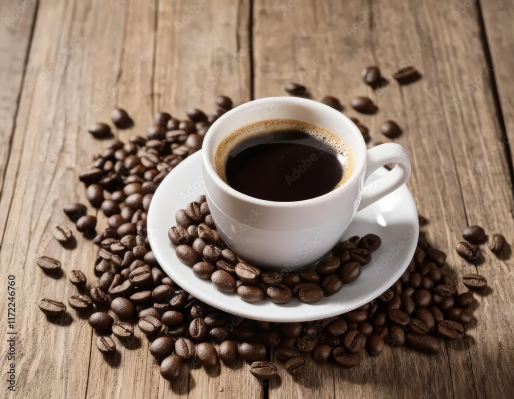 cup of coffee with beans cup of coffee with beans