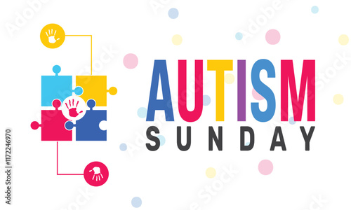 February is Autism sunday colorful Puzzle background template. Perfect for banners, cards, posters, and social media .Vector design with text inscription and classic color for a professional look