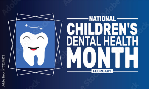  February is National Children’s Dental Health Month background template. Perfect for banners, cards, posters, and social media .
 Vector design with text inscription and classic color for