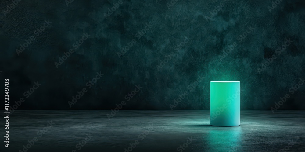 Teal Cylinder Glowing on Dark Background Teal Cylinder Glowing on Dark Background