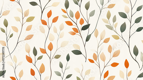 Elegant botanical pattern with leaves in soft autumn colors