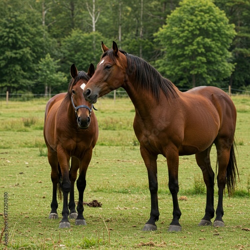 Red Horse with in field against sky