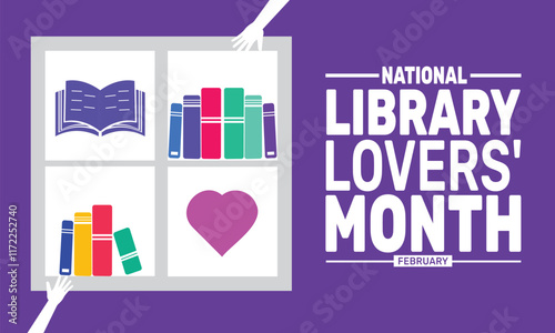 February is  National Library Lovers Month background template. Perfect for banners, cards, posters, and social media .
 Vector design with text inscription and classic color for a professional look