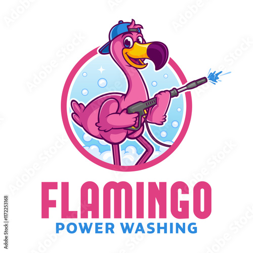 Pressure Washing Logo Stock, Flamingo Cartoon Mascot Stock Vector